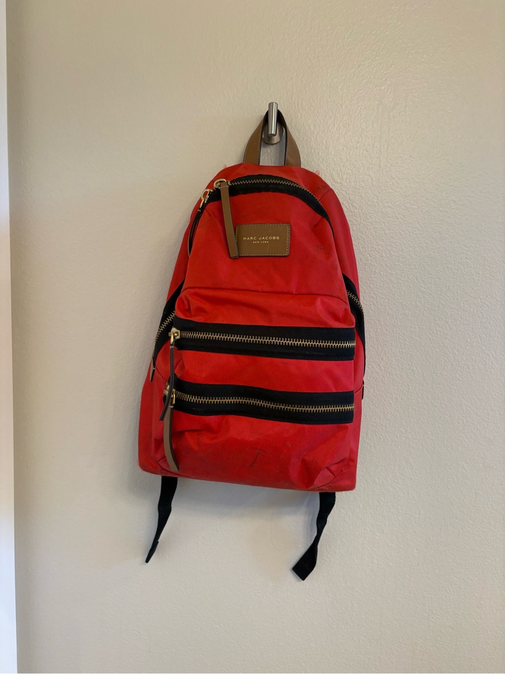 Marc Jacobs Red Nylon Backpack with Black Trim